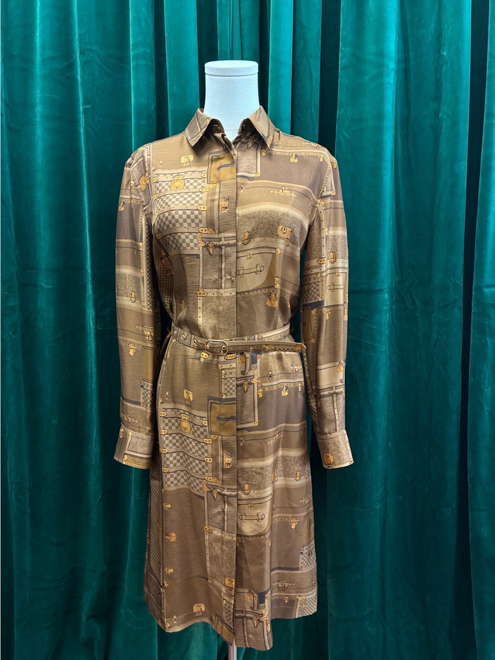 Louis Vuitton Brown Patterned Shirt Dress with Belt